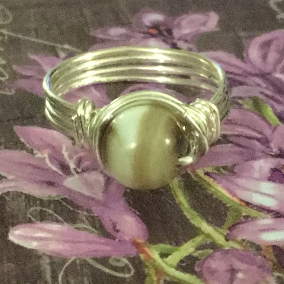 Agate bead wire wrapped ring. - Picture 2 of 6